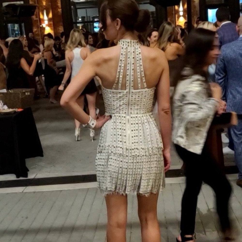 Lamb leather studded Fringe Lace Dresss - Picture 6 of 17